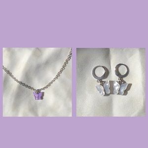butterfly charm necklace and earrings bundle